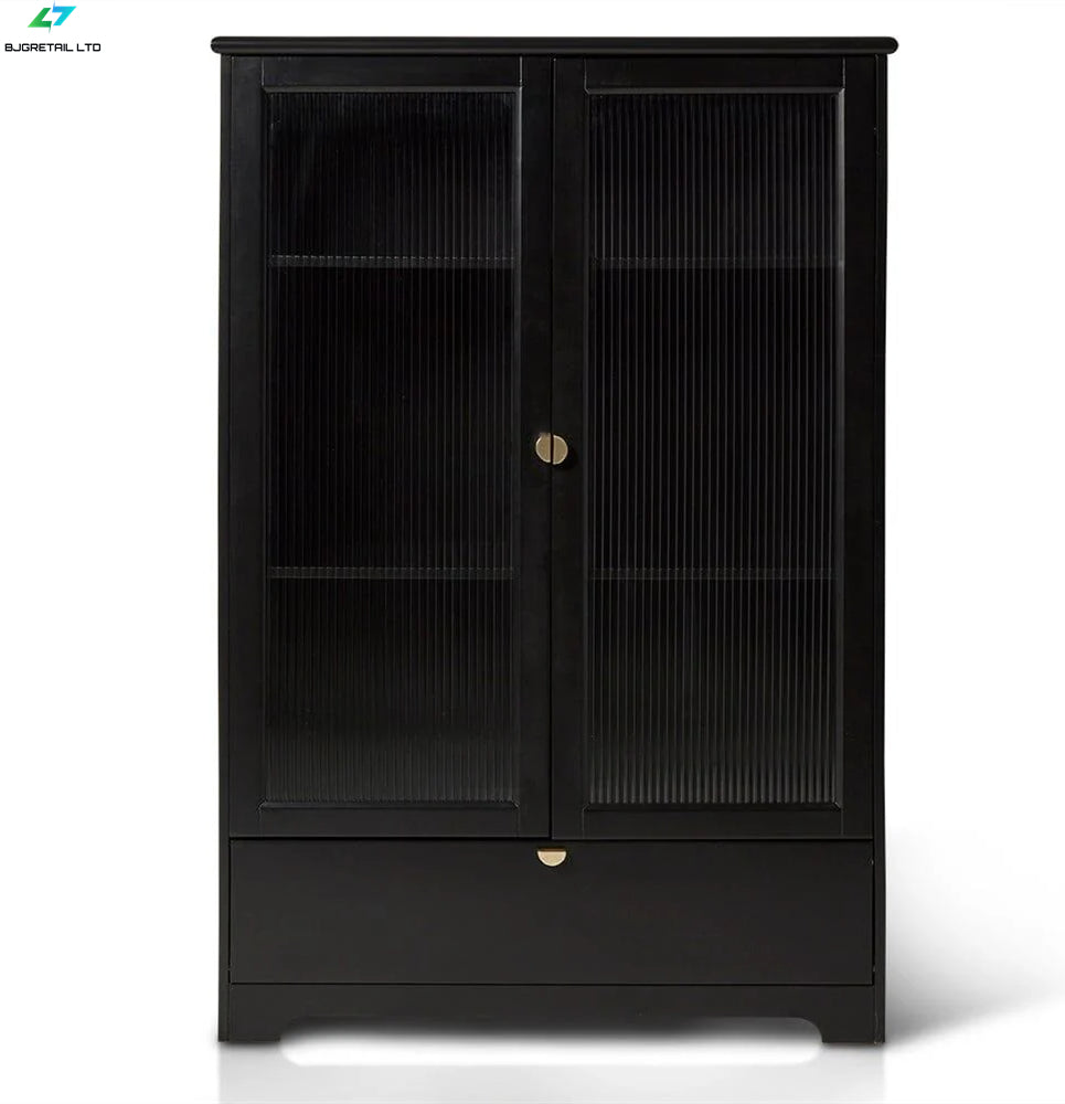 Vic black tall cabinet with fluted glass