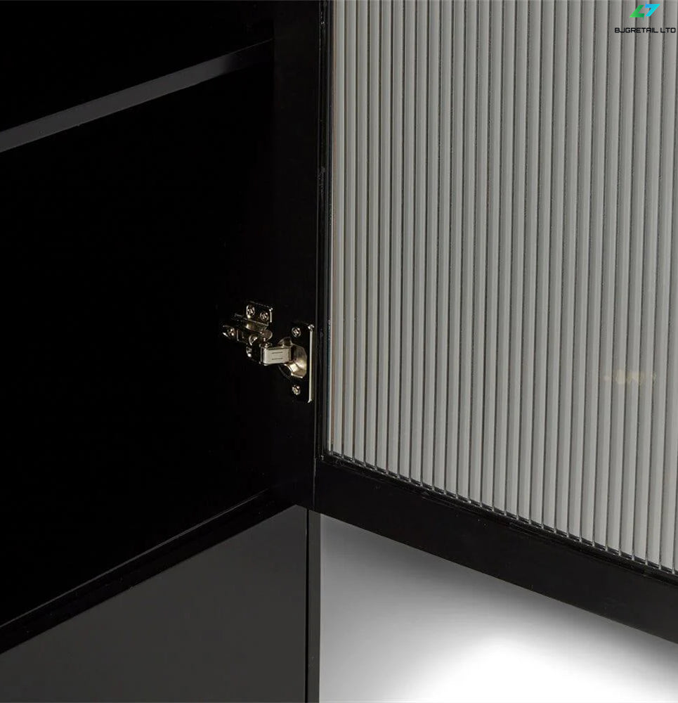 Vic black tall cabinet with fluted glass