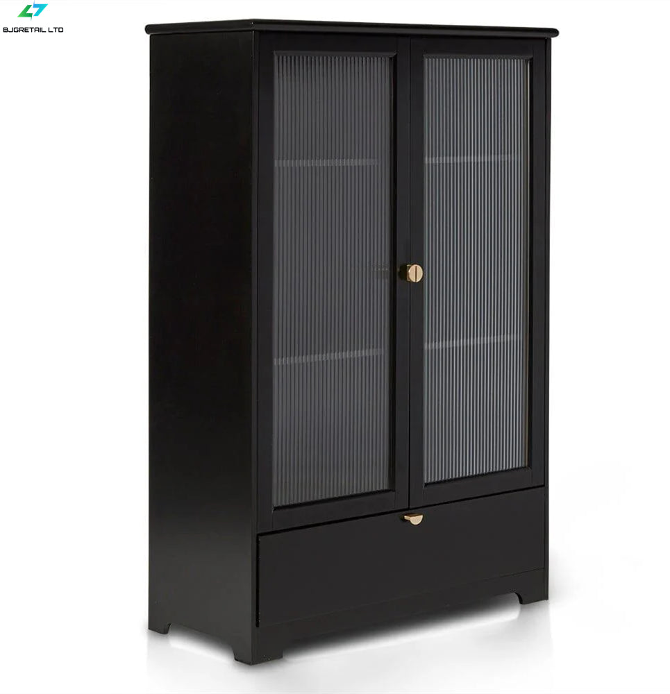 Vic black tall cabinet with fluted glass