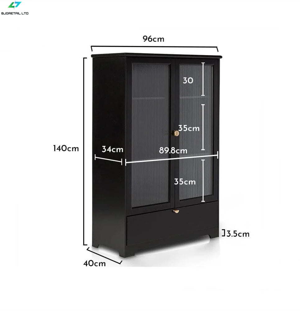 Vic black tall cabinet with fluted glass